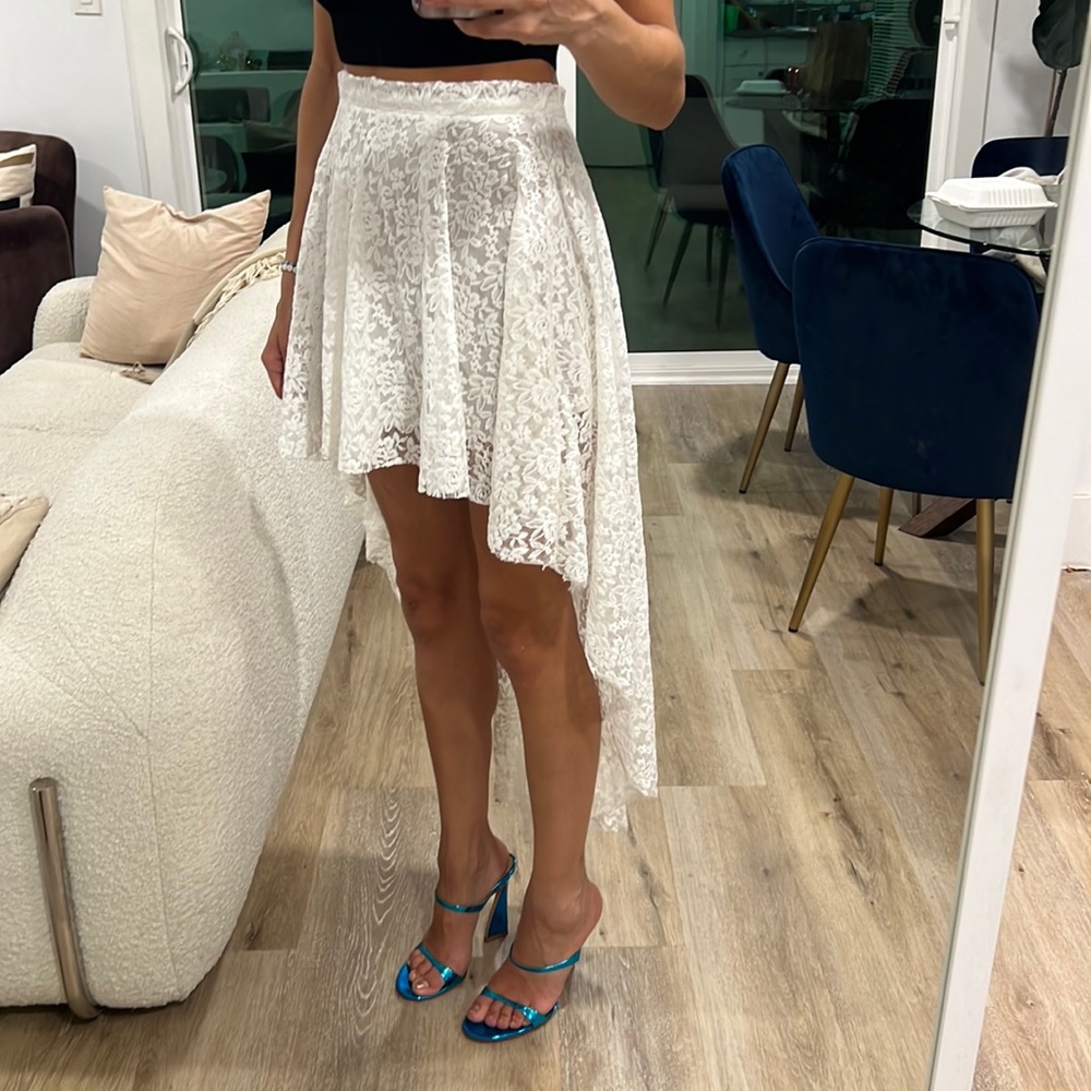 ROMWE White Lace High Low Skirt